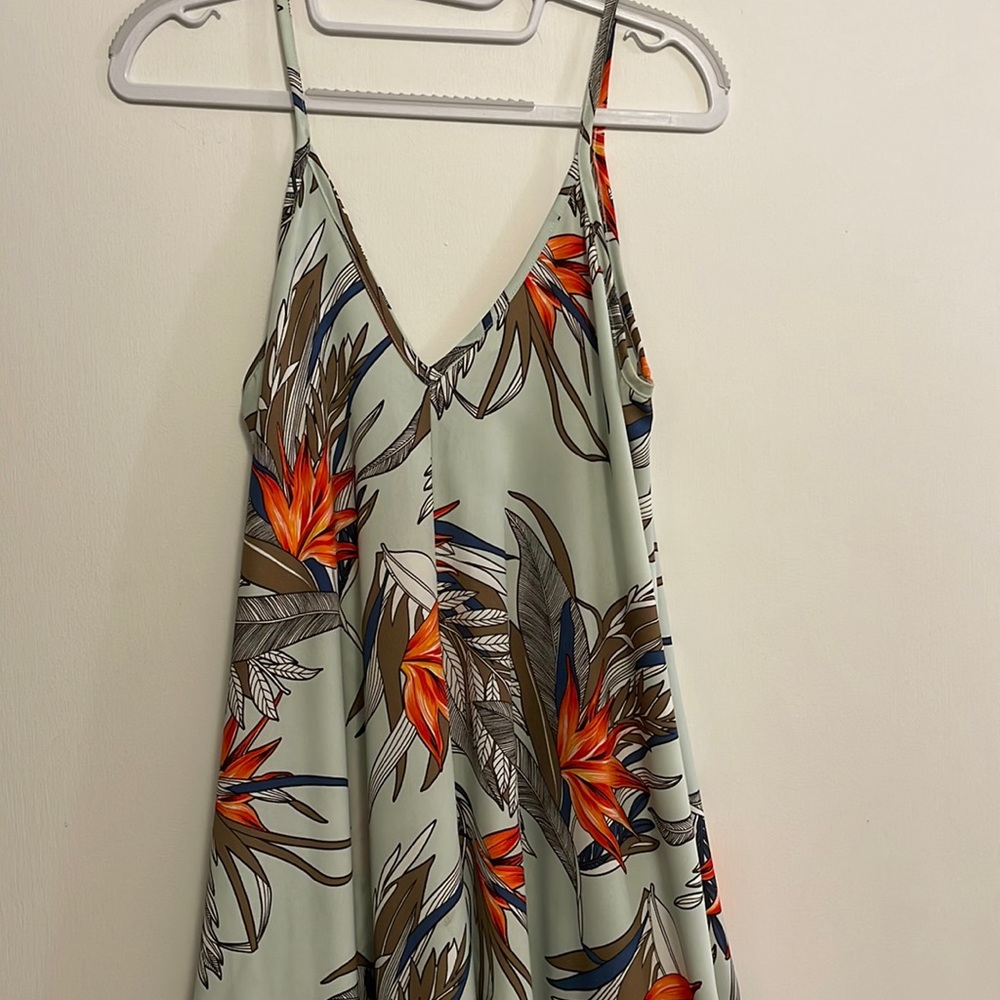 mahina Sage Green Floral Maxi Dress with Orange Accents
